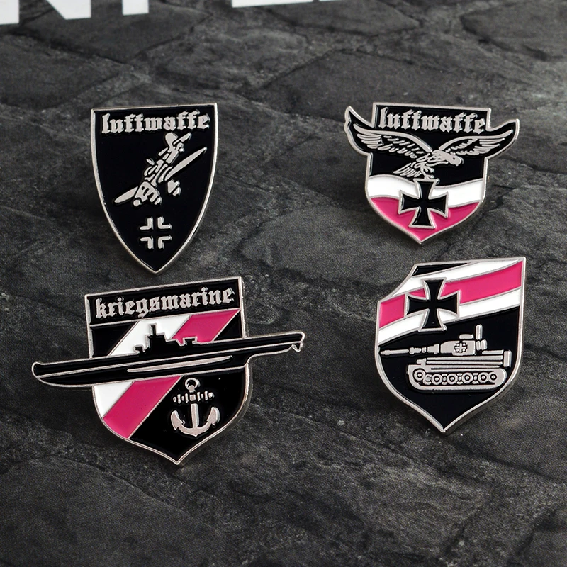 4PCS/SET Enamel Pin Pink White Line Tank Eagle Air force German Powerful Emblem Red White Black Brooch Badge Culture Lovers Gift