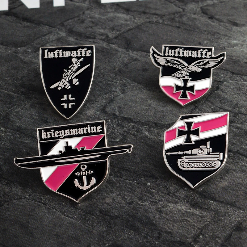 

4PCS/SET Enamel Pin Pink White Line Tank Eagle Air force German Powerful Emblem Red White Black Brooch Badge Culture Lovers Gift