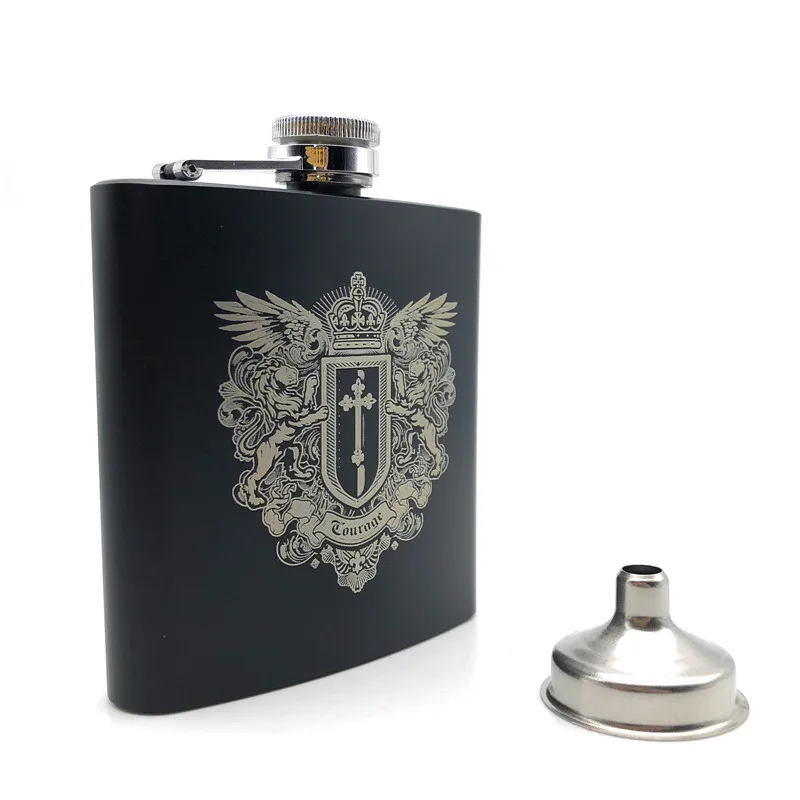 Черная фляга для виски персонализированная фляжка из нержавеющей стали 6