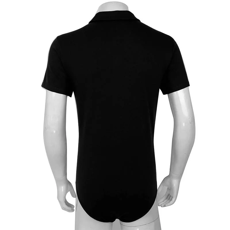 TiaoBug Men Short Sleeves Turn-down Collar Snap Crotch Shirt Bodysuit Romper Pajamas Sexy Male One-piece Casual Shirts Costume | Мужская