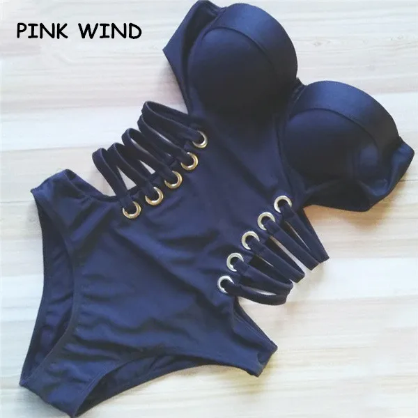 Женский слитный купальник с чашками пуш-ап розового цвета | Спорт и развлечения