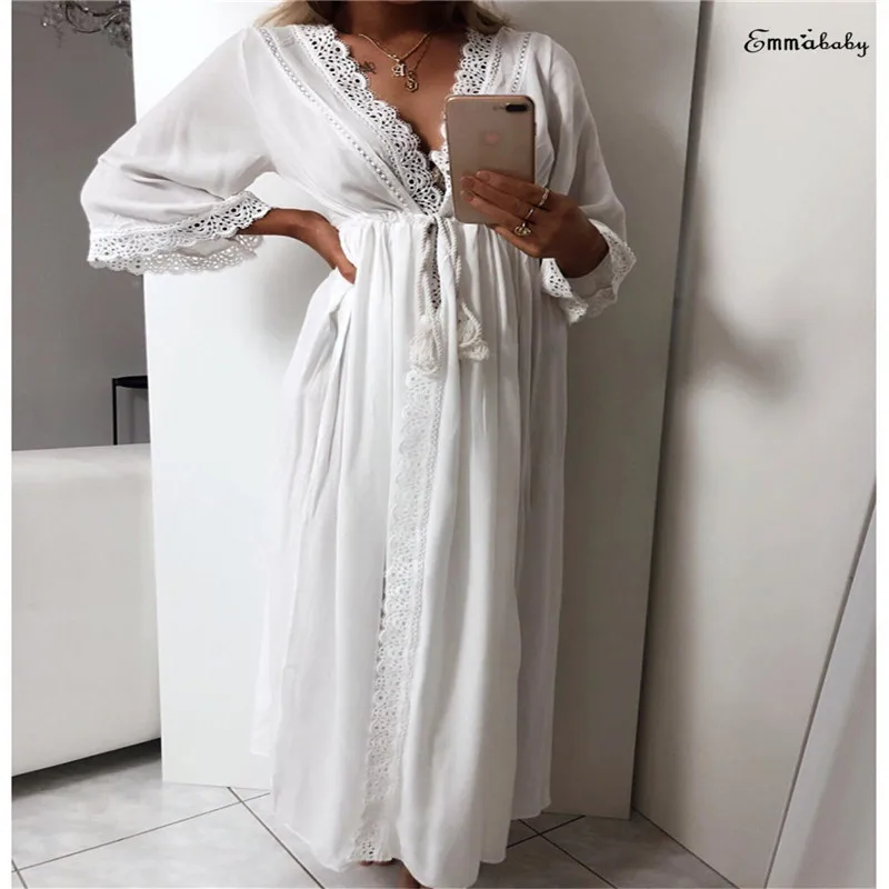 Фото 2019 Fashion Women Deep V Long Sleeve Kimono Dress Shawl Cardigan Loose Sleep Wear Lace SleepWear Silk Nighty Sleeping Женская одежда 2019 Fashion Women Deep V Long Sleeve Kimono Dress Shawl Cardigan Loose Sleep Wear Lace SleepWear Silk Nighty Sleeping Женская одежда