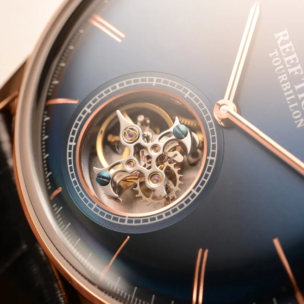 Часы Reef Tiger мужские водонепроницаемые автоматические из натуральной кожи с