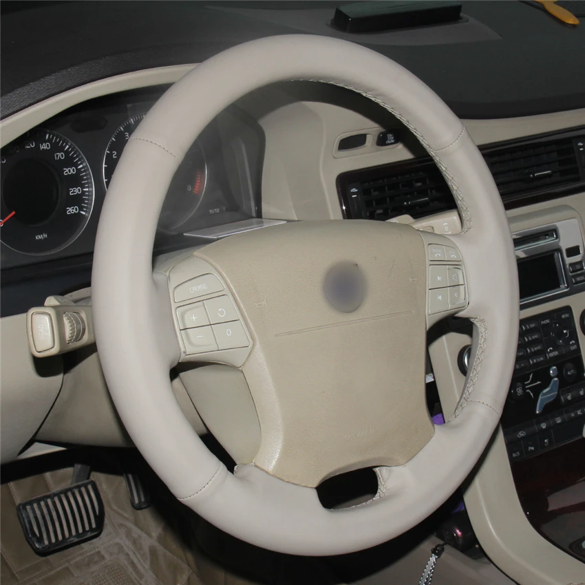 MEWANT Beige Artificial Leather Car Steering Wheel Cover for Volvo S80 2006-2009 XC70 2007-2010 V70 2009