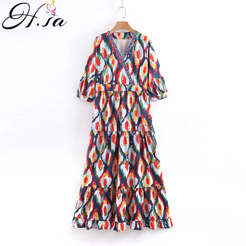 Женское длинное платье H. SA Пляжное с высокой талией и цветочным принтом вечернее