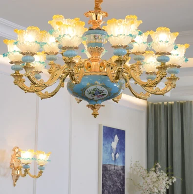 15 arms chandelier Французская роскошная хрустальная люстра гостиная кристалл освещение спальня Европейский стиль ручная роспись цинковый сплав люстра лампа потолочная люстра хрустальная люстры потолочные для гостинной люстра на кухню - Lampshade Color: 15 arms chandelier