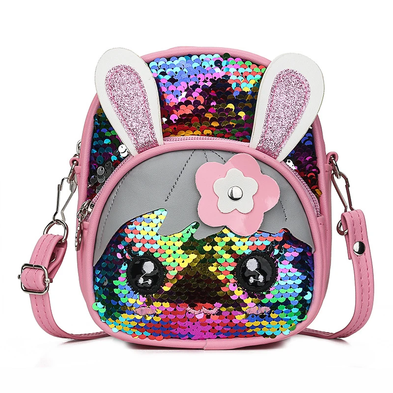 Kawaii/милый рюкзак для маленьких девочек с блестками и кроликом школьный двумя