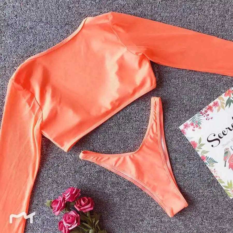 Женский сетчатый купальник с длинным рукавом облегающий прозрачный высоким