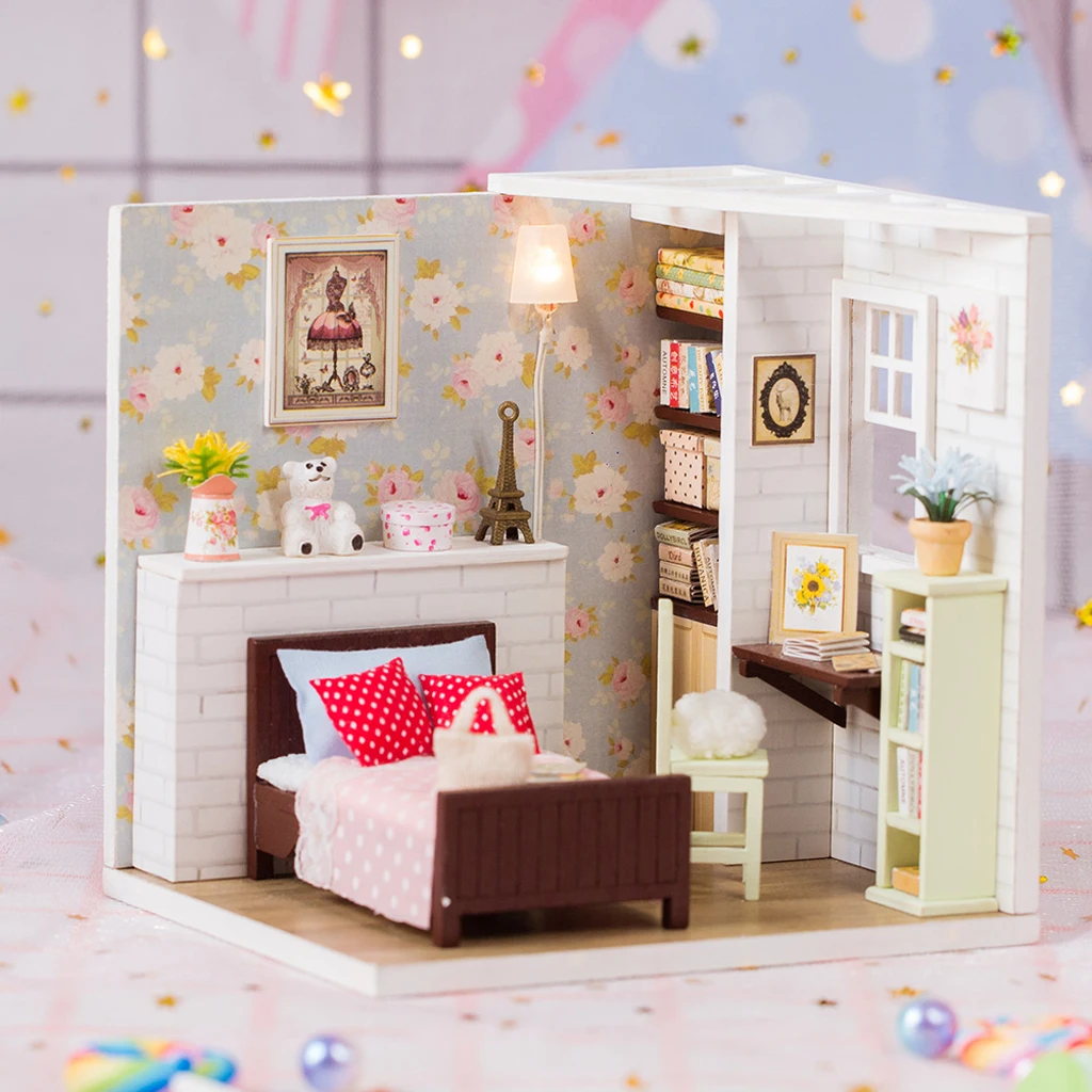 MagiDeal 1/24 миниатюрный кукольный домик диорама DIY Kit Белый дом для девочек|Кукольные
