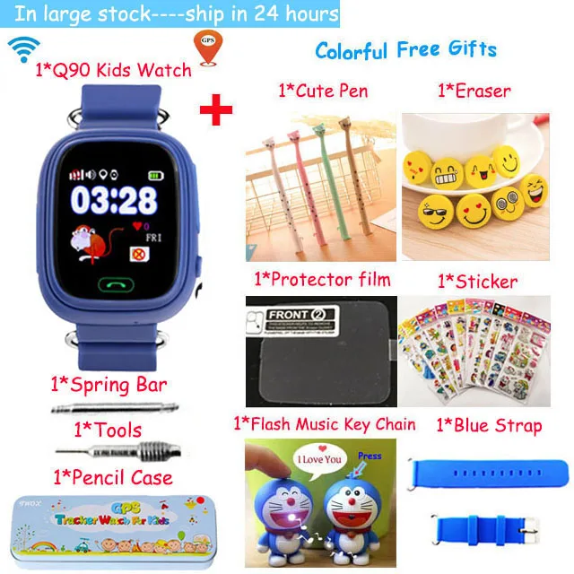 dark blue package 4 Gps Q90 смарт детские часы телефон с sim-картой Wi-Fi расположение SOS Вызов трекер дети анти-потеря монитор устройство часы PK Q100 Q50 - Цвет: dark blue package 4