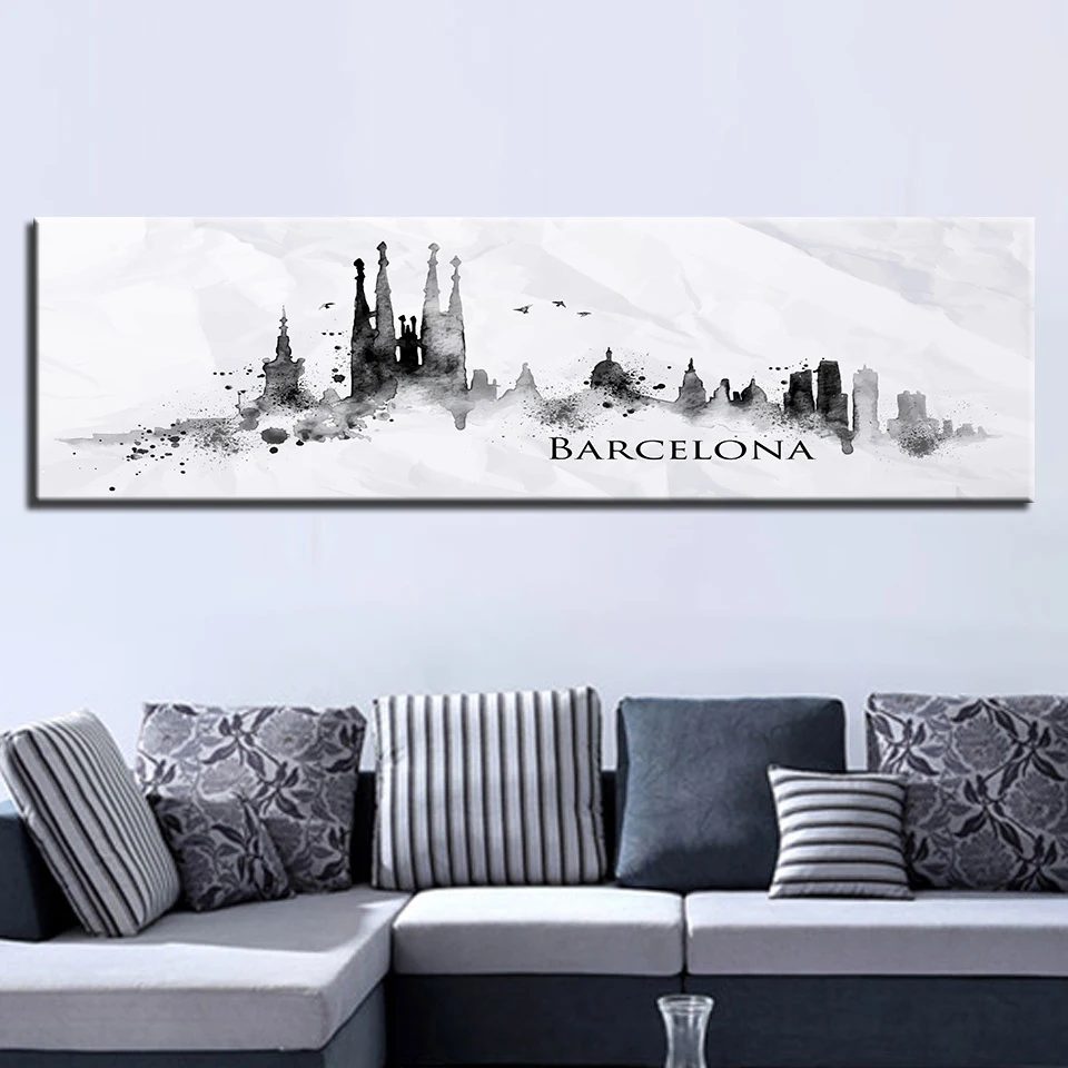 Каллиграфия модульные HD Wall Art 1 Панель фотографии Барселона Испания холст картина