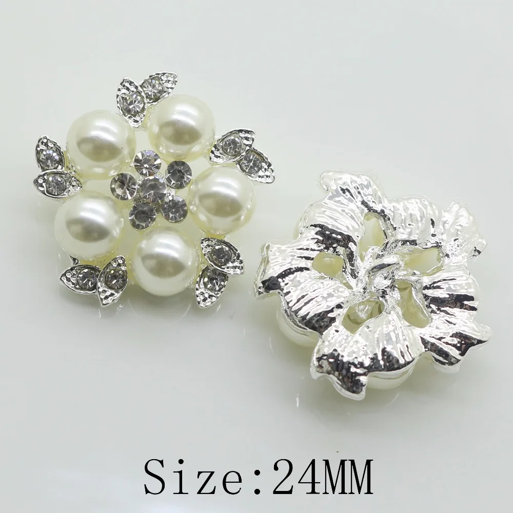 New 10pc 24MM silver Alloy Pearl Rhinestone Button Sewing Handmade Clothing buttons Wedding decoration Girl hair accessories