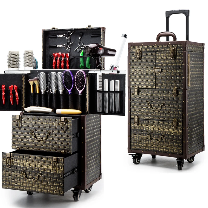 

Luxury Nails Makeup Toolbox,Hairdressing trolley luggage Vintage metal Travel Luggage bag,Beauty Tattoo Salons Trolley Suitcase