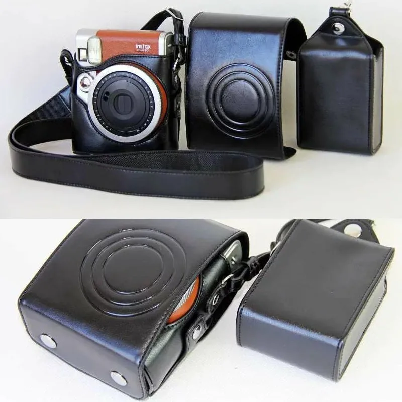 Черный/Коричневый чехол из искусственной кожи для Fuji Fujifilm Instax Mini 90 сумка цифровой