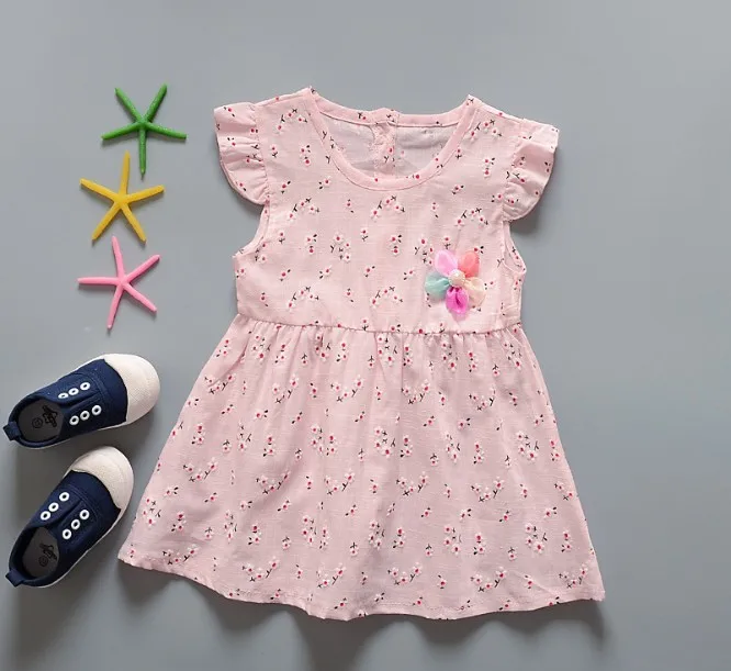 Новый 100% хлопок летнее платье с принтом 0 24month для маленьких девочек dressME018|Платья|