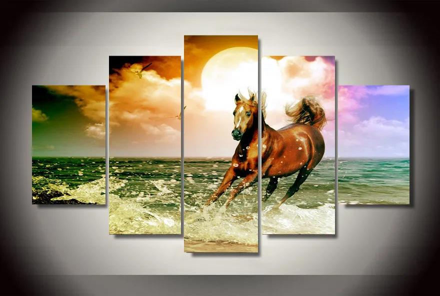 HD печати 5 шт. холсте Картина лошадь Современный домашний декор стены в искусстве