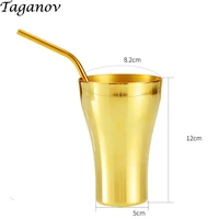 yellow brass drinkware cola mugs with straws 400ml pure metal copper mug drinking straw coffee milk beer tumbler friends gifts