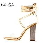 Женские босоножки Onlymaker, на высоком каблуке 10 см, с ремешком на щиколотке, прозрачные, со шнуровкой, на массивном каблуке, босоножки с ремешком, размер 43