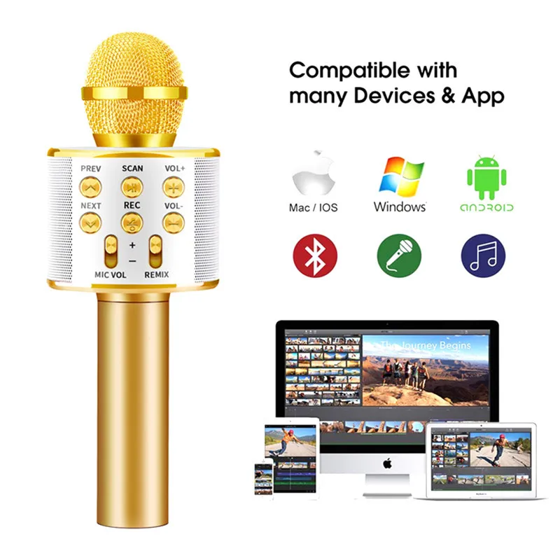 Беспроводной Bluetooth микрофон Larryjoe WS858 ручной для караоке USB KTV плеер колонка запись