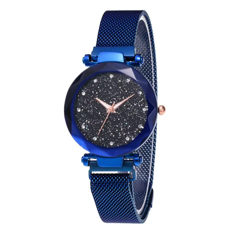 

Fashion Quartz Watch Prismatic Glass Scale Starry Stainless Steel Mesh Magnet Buckle Diamond Geometric Surface Quartz Wristwatch