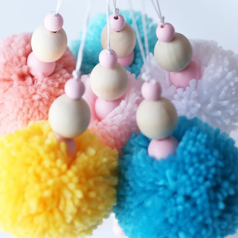 Cute Children's Room Hanging Ornament Hairball Wood Beads Villain Decoration For Kids Mosquito Net Fitness Shelf | Дом и сад
