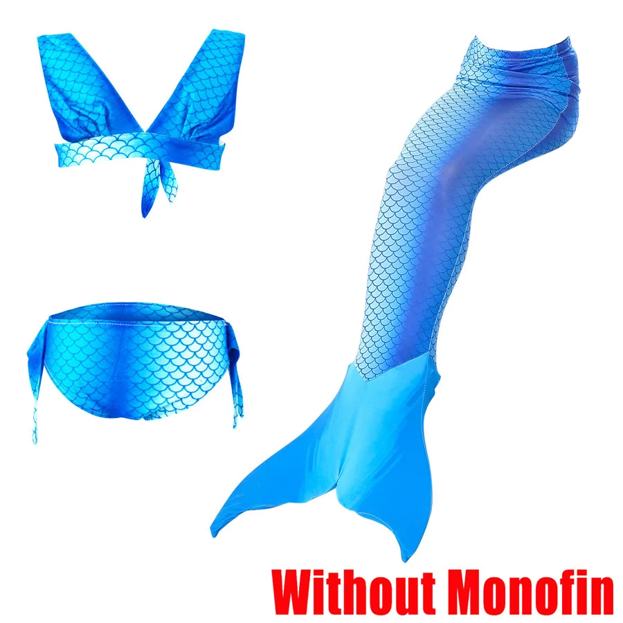 3pcs Without Monofin Детский купальный Купальник для косплея с хвостом русалки для девочек, купальный костюм с монофина - Цвет: 3pcs Without Monofin