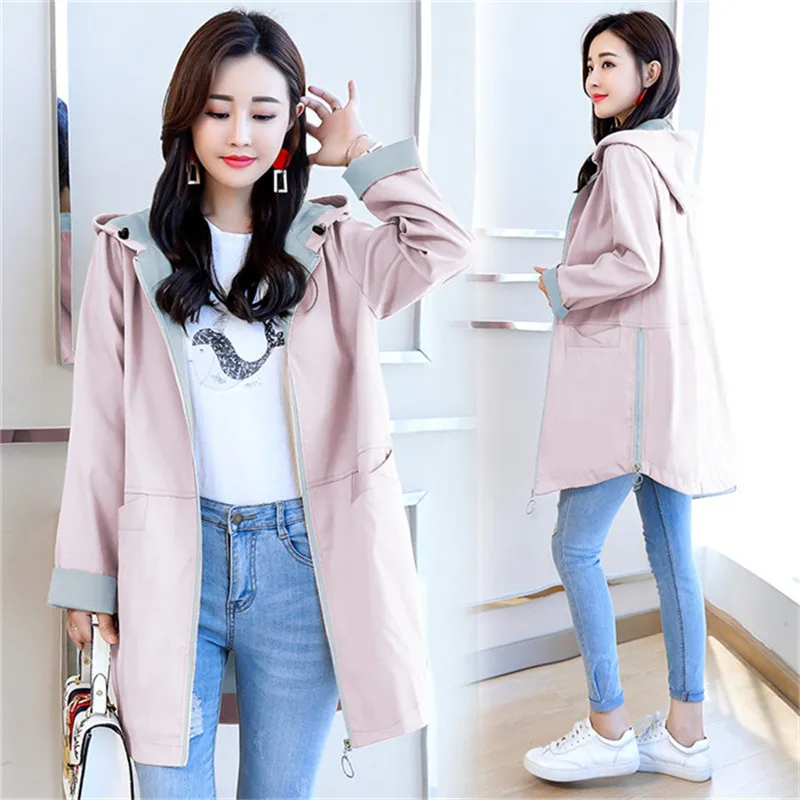 Новая мода ветровка пальто женский корейский большой размер с длинным рукавом