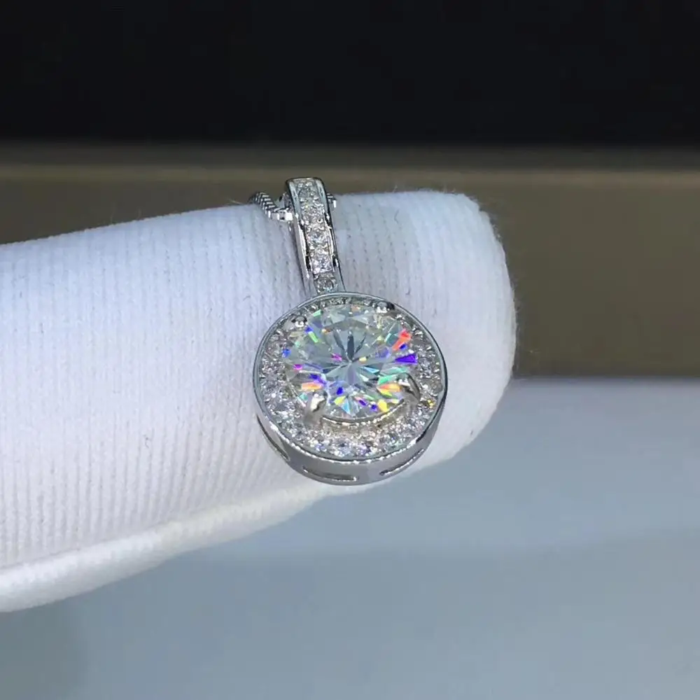 Круглые серебряные подвески Moissanite 1ct D VVS Роскошные кулоны Weding для женщин |