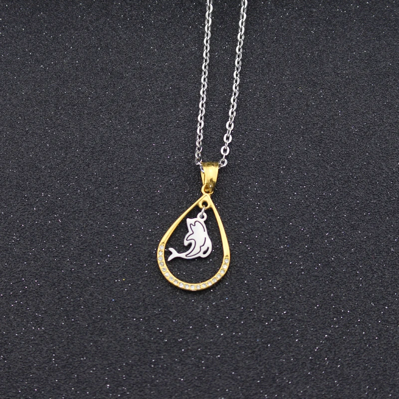 Lostpiece 2017 New Women's Stainless Steel Zircon Animal Dolphin Pendant Necklace Jewelry Wholesale Gold-Silver Tone LYPP048 | Украшения