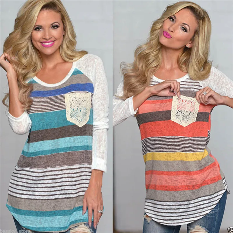 Кэрол Дневники Лето 2017 г. Футболки Женская Полосатая футболка с длинным рукавом