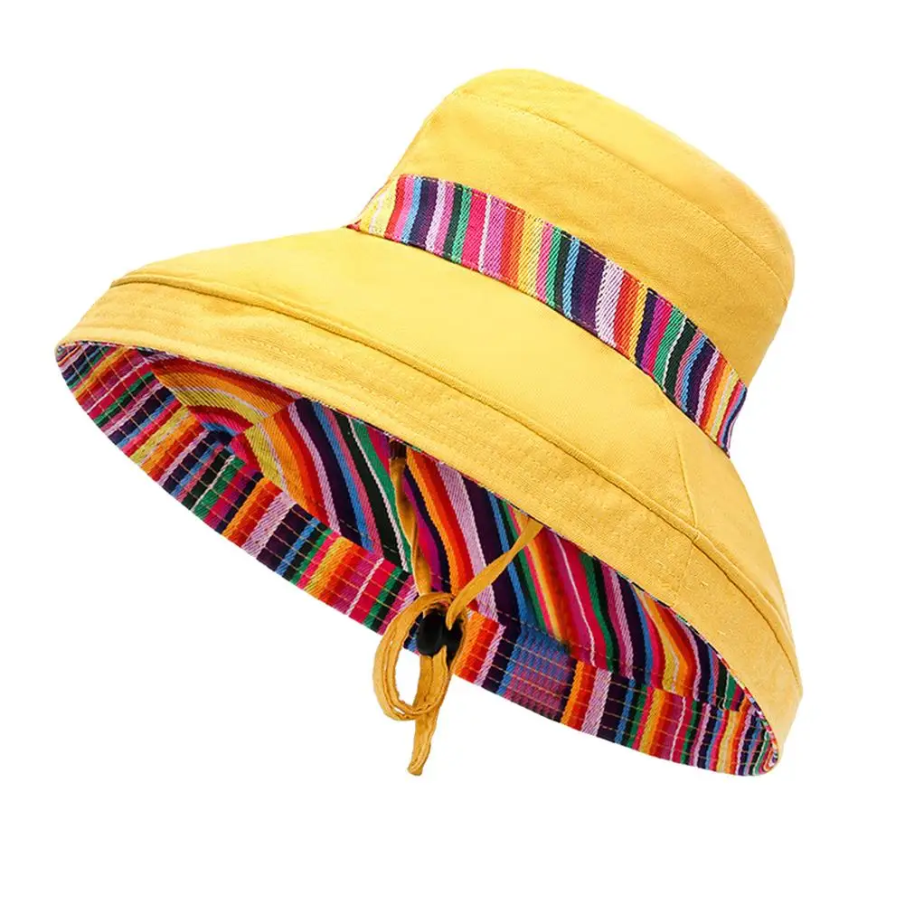 Фото Модный женский Широкий Бант края шляпа от солнца цветная полоса реверсивная