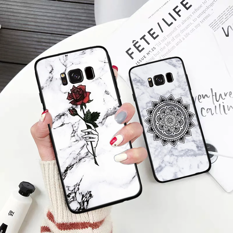 Мраморный розовый треугольный силиконовый чехол для Samsung S6 Edge S7 S8 Plus S9 S10 S10e M10 M20 M30