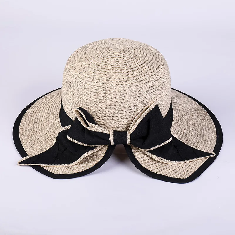 big bowknot Beige Прекрасный Сейлор Мун кошка Кепка леди новая соломенная шляпа Bowknot с широкими полями студентов свежий рафия затенение от солнца Кепка Складная - Цвет: big bowknot Beige
