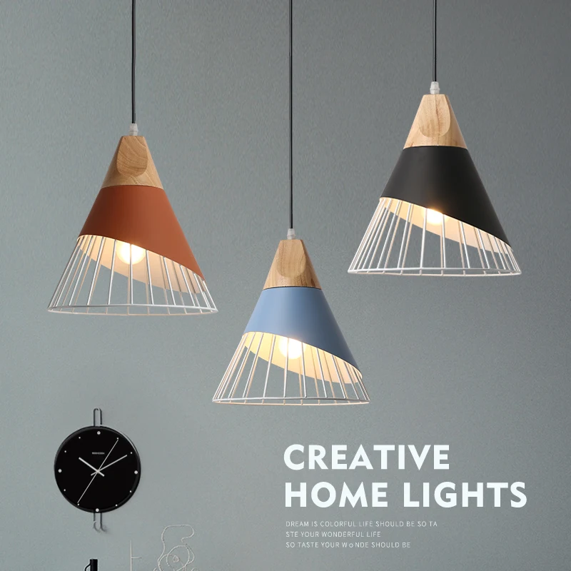 Lámparas en pendiente de madera y aluminio, accesorio de luz LED colgante para restaurante, Bar, café, comedor