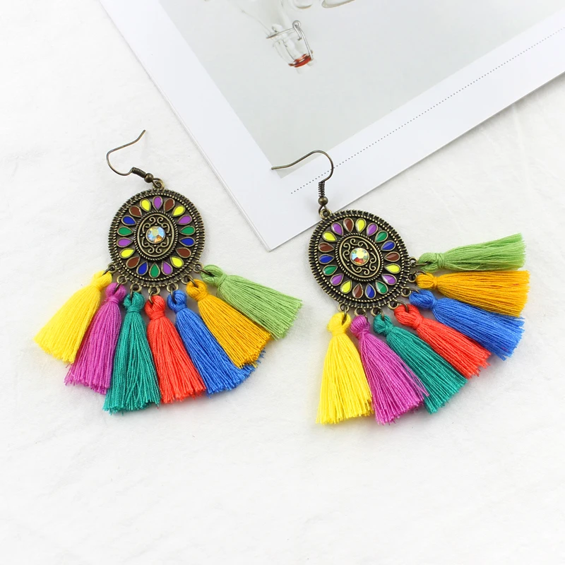 Серьги с кисточками Seven color серьги в ретро стиле богемном национальном подвеска