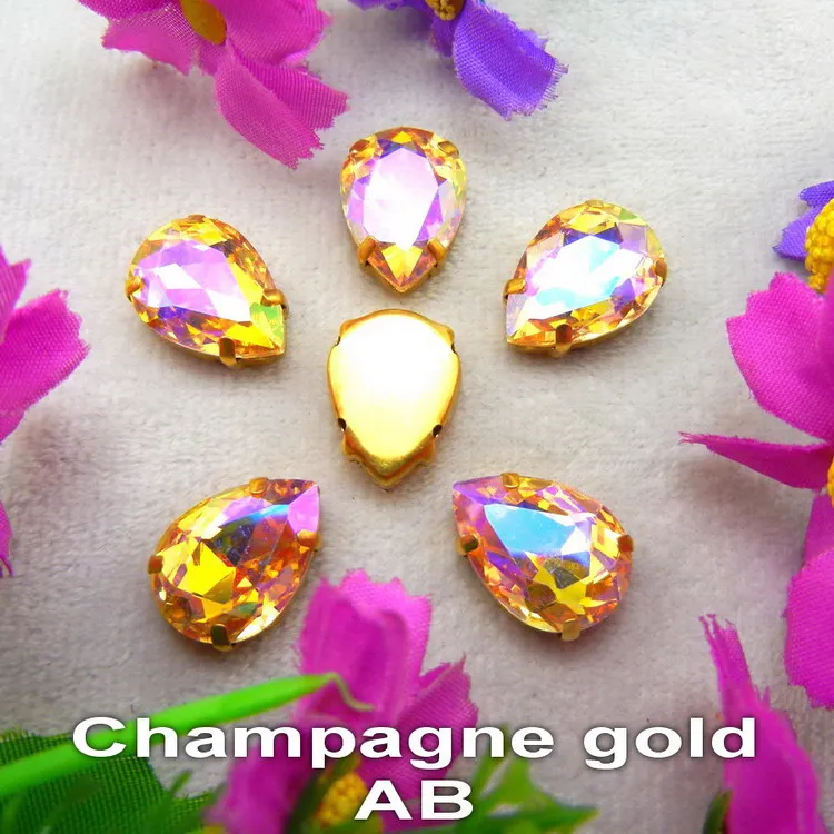 A3 Champagne gold AB AB цвета 7 размеров золотой коготь настройки водослива стеклянный кристалл в форме слезы пришить Стразы Бисер для одежды аппликация diy отделка - Цвет: A3 Champagne gold AB