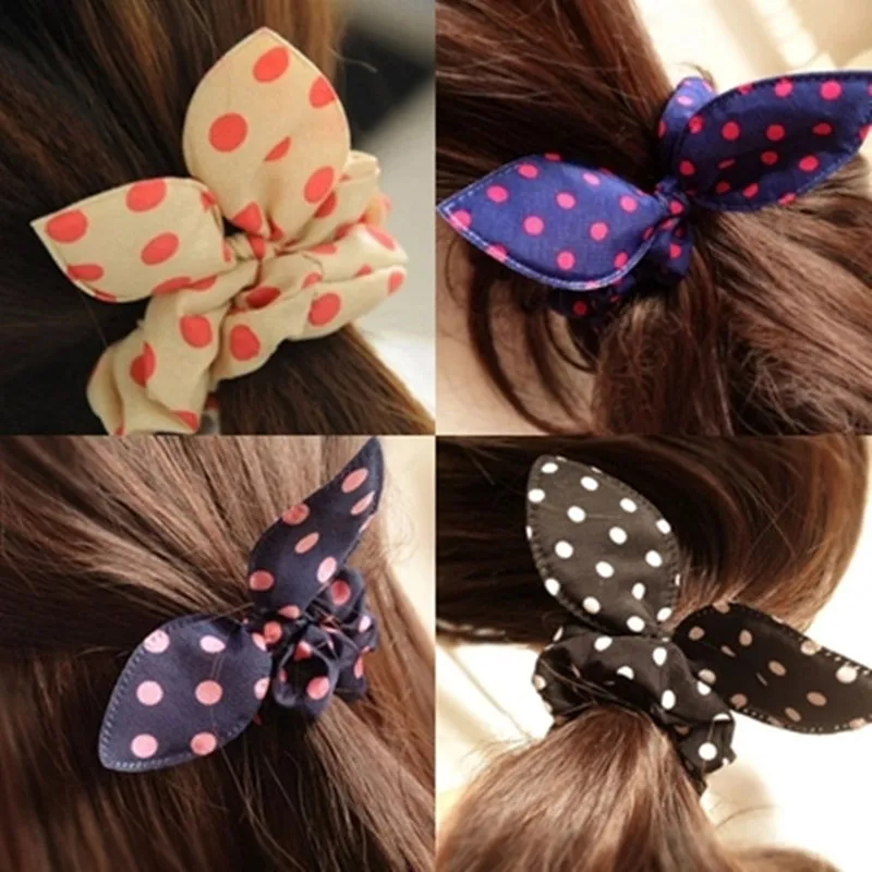 

Girl Hair Accessories for Women Elastic Hair Bands Rope Tie Ponytail Holder Dot Rabbit Ear Bow
