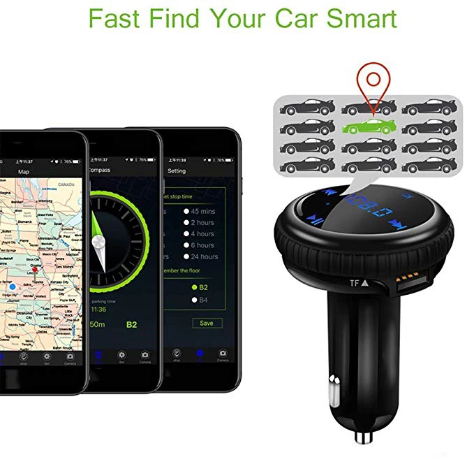 Bluetooth fm передатчик зарядное устройство с умный указатель 5V 2.1A USB порт