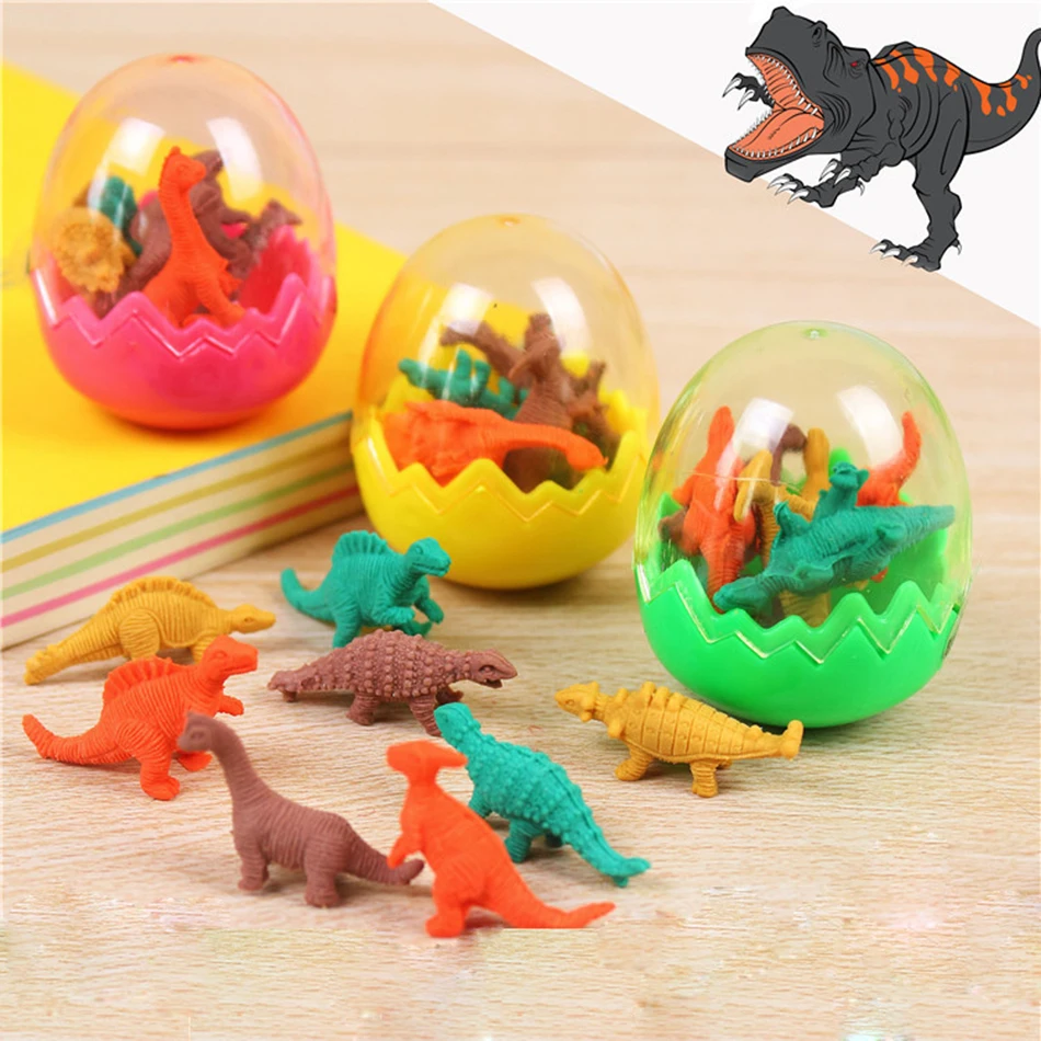 1Ball New Cartoon Dinosaur Egg Shape Colorful Novelty Pencil Eraser Rubber Primary School Student Prizes Gift Stationery E2005 | Канцтовары
