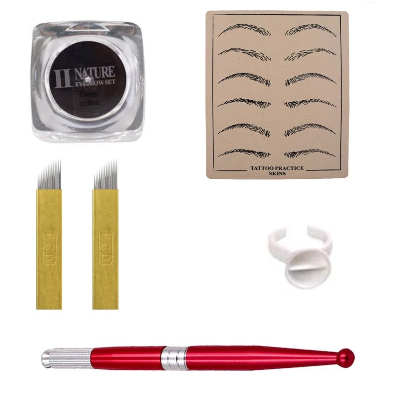 

Microblading Makeup Ink Set Pigment Kit Eyebrow Lip Permanent Makeup Manual Pen Ink Ring Cups Embroidery Needles Practice Skin