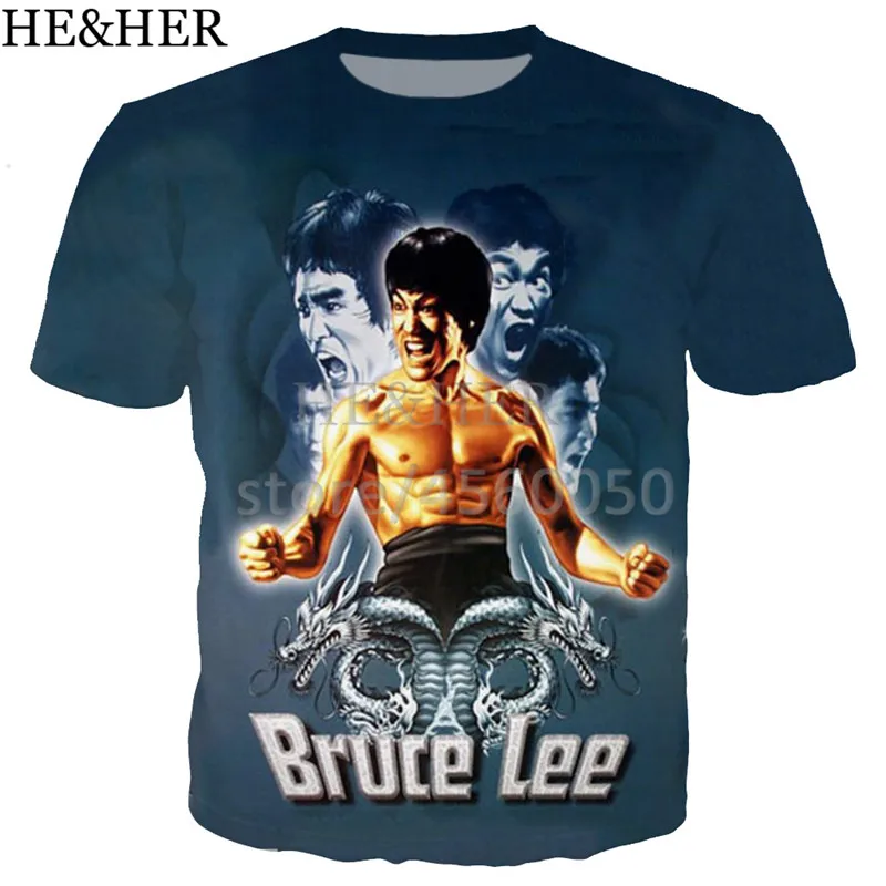Новое поступление bruce Lee кунг фу футболка для мужчин и женщин Объёмный рисунок (3D