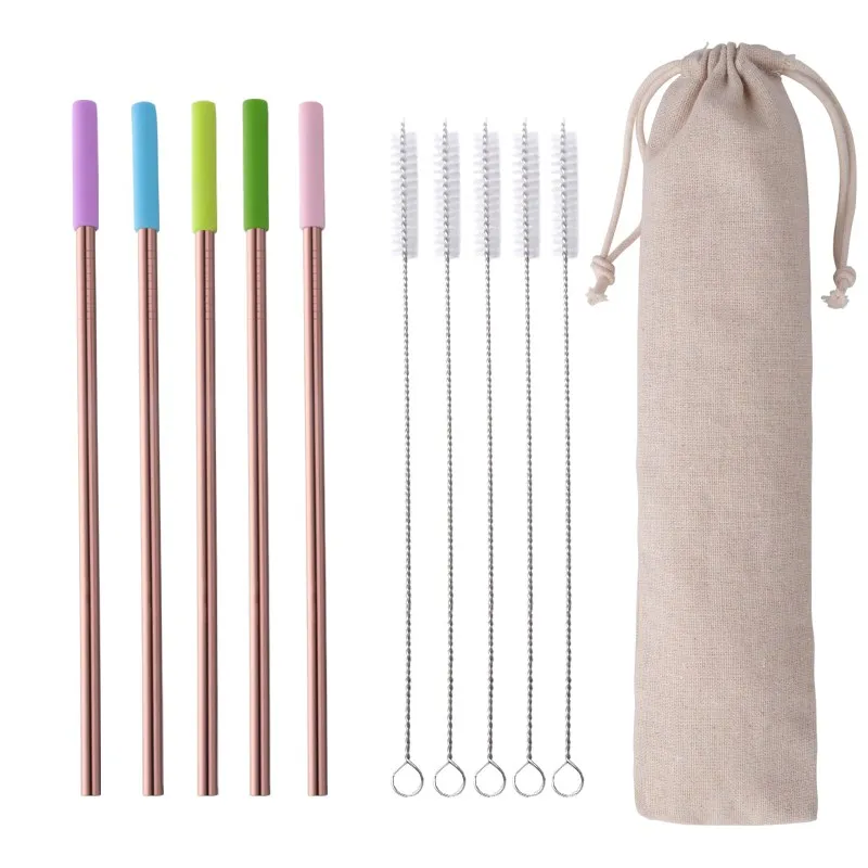 100pcs rose gold S 100 шт многоразовый металлический из нержавеющей стали 10 мешков для питьевой соломы с наконечником для чистки кистей для дома, вечерние аксессуары для бара - Цвет: 100pcs rose gold S