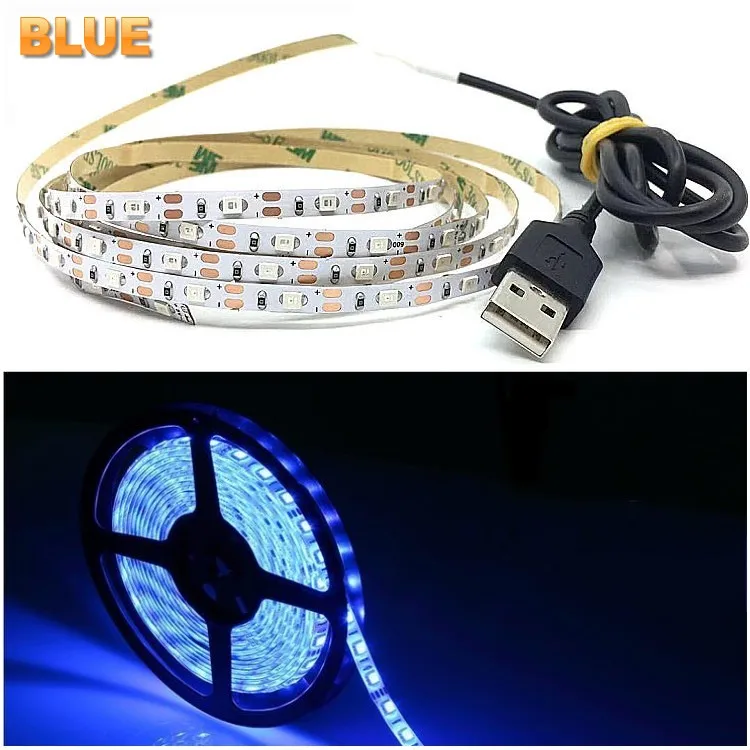 Blue 5 м USB светодиодный светильник 5 в 3528 1 м 5 м теплый холодный белый розовый зеленый синий красный SMD ленточный потолочный светильник для шкафа водонепроницаемый - Испускаемый цвет: Blue