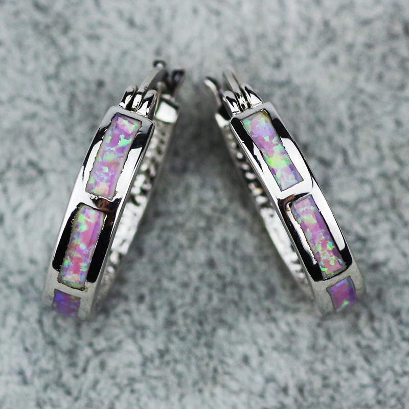 Pink Opal Round Hoop Earrings For Women Hot Sale 925 stamped Silver Plated Fine Jewelry Evening Party Pendientes ER103 | Украшения и