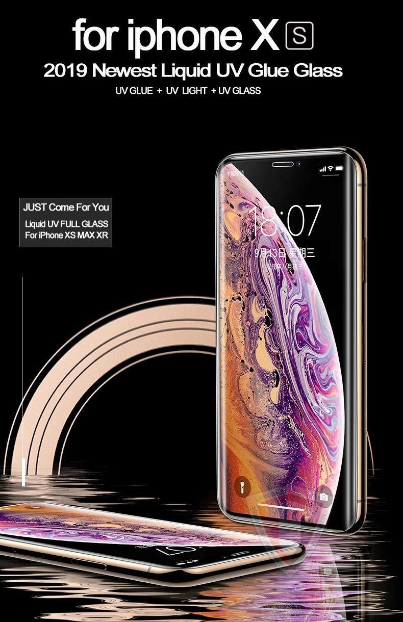 УФ-светильник с защитой от царапин и клея для iPhone 11 Pro Max X XS XR 9D Nano жидкое закаленное стекло для iPhone 11 7 6 6S 8 Plus XS XR
