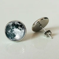 unique space planet art photo moon stud earrings romantic gift couples coarse stud earrings