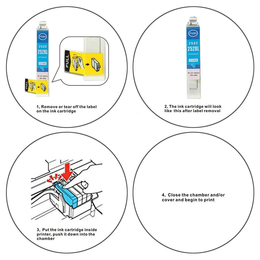 5 Pack (2BK 1C 1M 1Y) Совместимость с чернильными картриджами для принтера Epson 252XL 252 Workforce