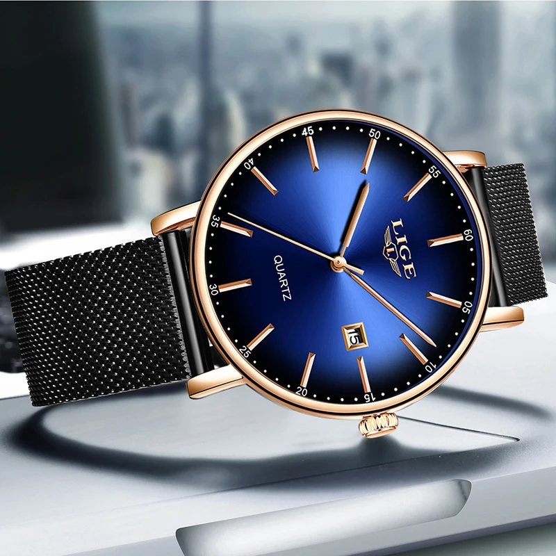 Часы LIGE мужские модные повседневные кварцевые водонепроницаемые|Кварцевые часы|