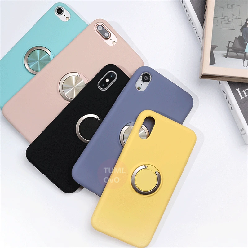 Original Liquid Silicone Cases for Xiaomi Mi 9 A2 6X Cover For Redmi Note 7 6 Pro Full Protect Stand Hand Ring Case |