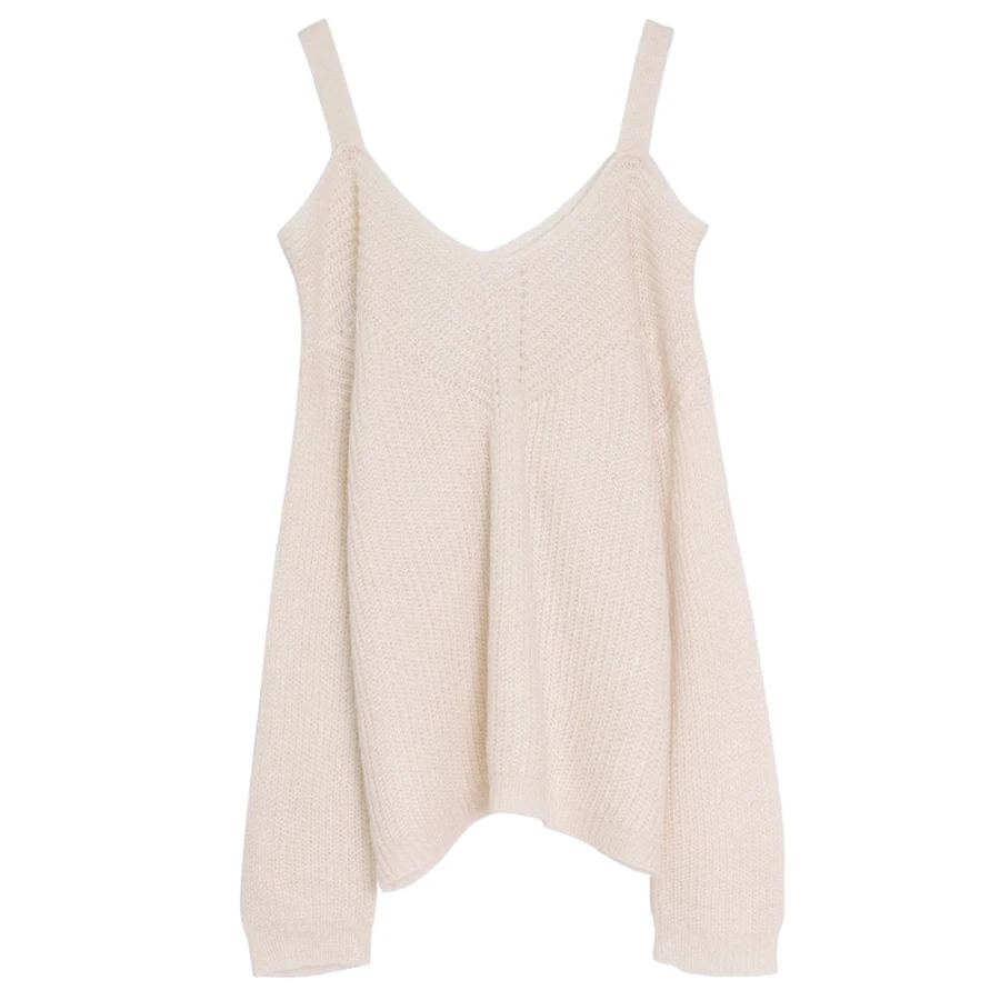 Off The Shoulder Women Knitting Tops Fashion V Neck Solid Skinny Sweaters Ladies Long Sleeve Slim Clothes Outfit 5Zc0294 | Женская